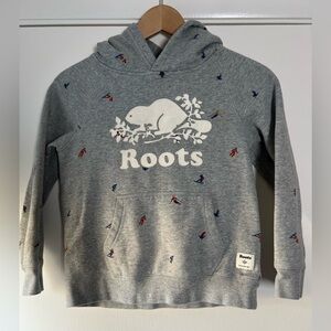 Roots Kids Hooded Sweatshirt Hoodie Gray Multi Color Mini Skiiers Size 7-8